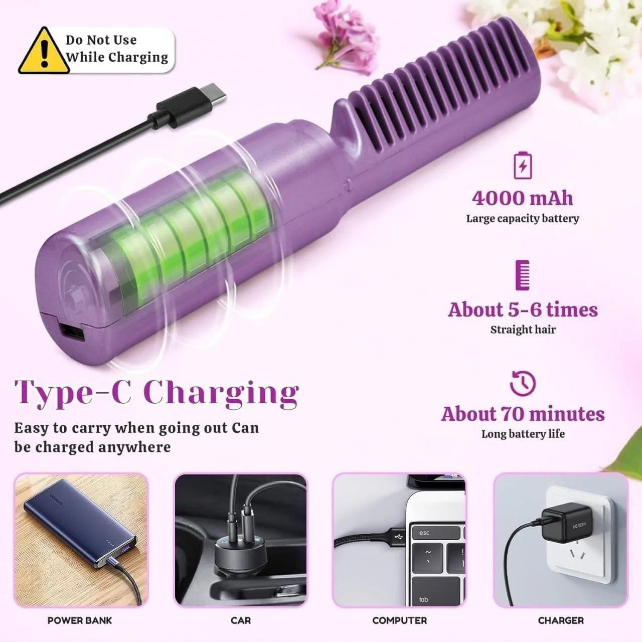Portable Mini Cordless Hair Straightener – Rechargeable, Adjustable & Travel-Friendly