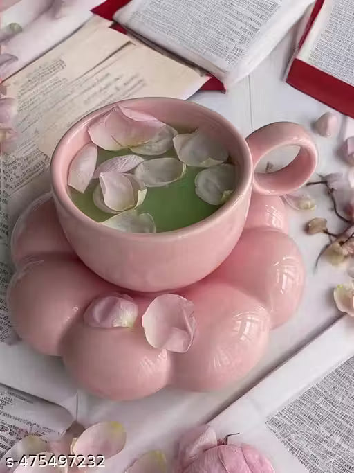 Pink Ceramic Bubble Cup & Saucer Set – Modern Sculptural 8oz Tea & Coffee Mug