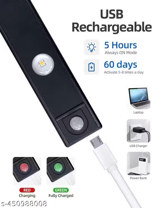 LED Motion Sensor Indoor Light – USB Rechargeable with 3 Light Modes & Stepless Dimming