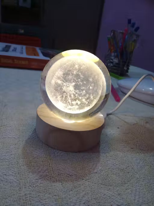 Rolex Explorer Universe Crystal Ball Night Light – LED Glass Lamp with Wooden Base (2.4 Inches)