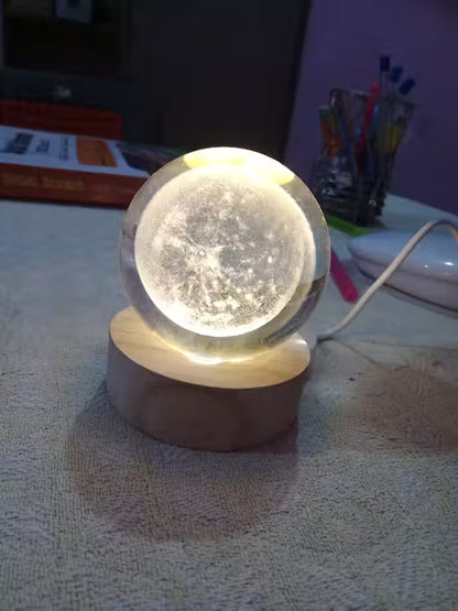 Rolex Explorer Universe Crystal Ball Night Light – LED Glass Lamp with Wooden Base (2.4 Inches)