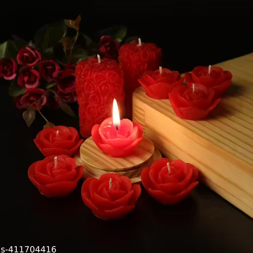 🕯️ 100% Pure Soy Wax Rose Scented Candles | Red Floating Rose &amp; Pillar Candle