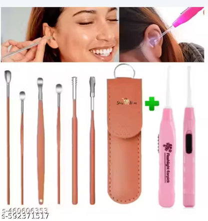 Ear Cleaning Tool Kit – Stainless Steel with PU Leather Pouch &amp; Key Ring (Multi Color)