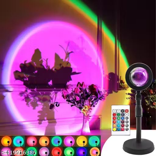 Sunset Lamp Projector – 16 Color LED Rainbow Night Light with Remote (360° Rotation)