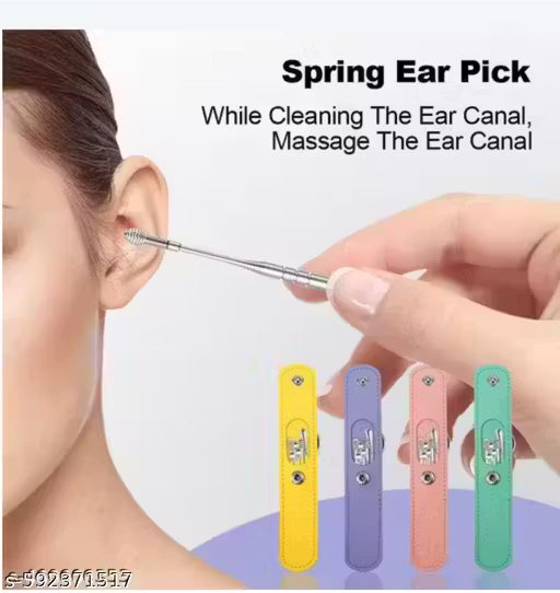 Ear Cleaning Tool Kit – Stainless Steel with PU Leather Pouch &amp; Key Ring (Multi Color)