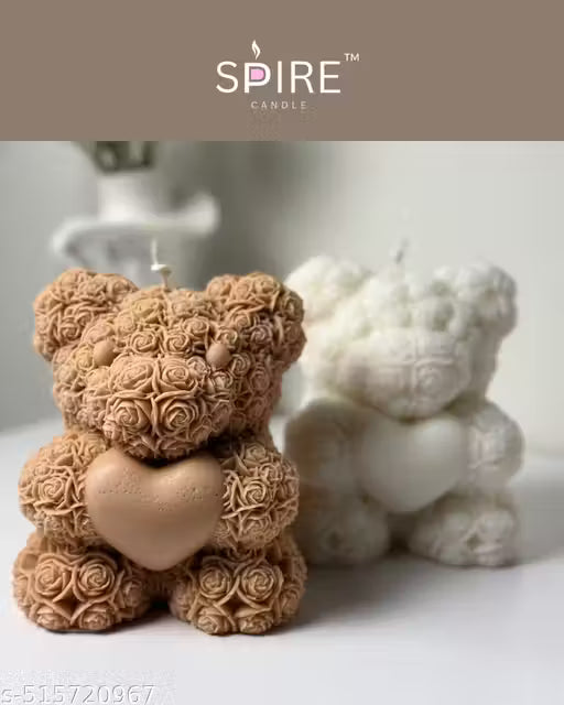 Handcrafted Teddy Bear Rose Candle – Heart Holding Decorative Scented Candle